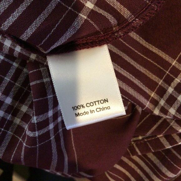 Evereve Marron w/ White Plaid Peasant Boho Blouse Size XL - Picture 7 of 7